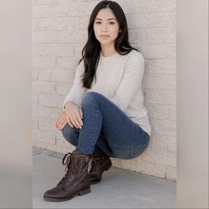 Dream Paris Women's Burgundy Moto Lace Up Faux Leather Combat Boots Sz 9